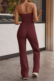 Casual Solid Backless Strapless Skinny Jumpsuits