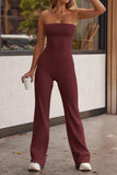 Casual Solid Backless Strapless Skinny Jumpsuits