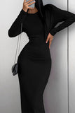 Celebrities Elegant Solid Slit O Neck Long Sleeve Dresses