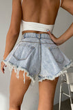 Sexy Solid Tassel Ripped High Waist Denim Shorts