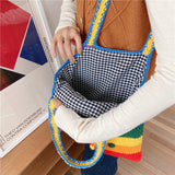 UAKISS  -  New Design Knitted Rainbow Colors Women Shoulder Bags Classic Large Shopping Bag Casual Ladies Handbags Girl's Tote