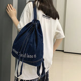 UAKISS  -  Denim Drawstring women Backpack Big Capacity Casual Cotton Women Backpacks Travel Shoulder Bags School bag Rucksac bagpack blue