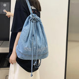 UAKISS  -  Denim Drawstring women Backpack Big Capacity Casual Cotton Women Backpacks Travel Shoulder Bags School bag Rucksac bagpack blue