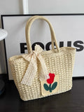 UAKISS  -  Grass Woven Bag Female Large Capacity Shoulder Package 2024 Holiday Beach Grass Bag Woven Vegetable Basket Tote Bucket Bag