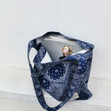 UAKISS  -  Vintage Blue Cashew Flower Women's Canvas Single Shoulder Crossbody Bag Students' Class Bags