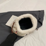 UAKISS  -  Small Faux Fur Shoulder Bags for Women 2024 Y2K Winter Korean Fashion New Females Handbags Trend Chain Underarm Bag