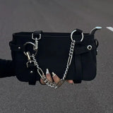 UAKISS  - 2024 New Personality Black Handbag Multi-function Chains Design Modern All-match Commuter Shoulder Pack Fashion Y2k Style Bags