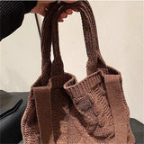 UAKISS  -  Handmade Chunky Crochet Handheld Tote Bag Retro Winter Weaving Literary Knitting Handbag Fashion Phone Shopping Shoulder Bags