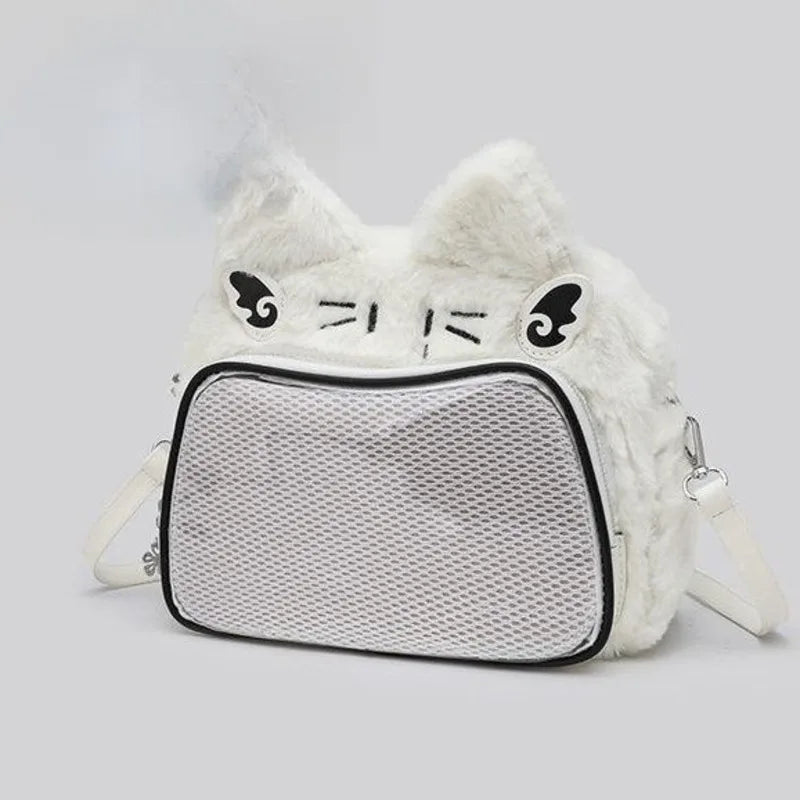 Uakiss Cat Ear Japan Style Pain Backpacks Girls PU Transparents Pocket Harajuku Itabag Plush Patchwork Lolita Backpacks Kawaii Bag Gift