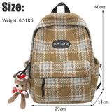 UAKISS  -  Fashion Plaid Woollen Cloth Women's Backpack Student Book Backpacks for Teenage Girls School Bags Large CapacityTravel Rucksack