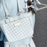 Uakiss Transparent Pockets Japanese Ita Handbags Plaid Print JK Shoulder Bag Bow Harajuku Kawaii Bag High-capacity Lolita Girl Tote Bag