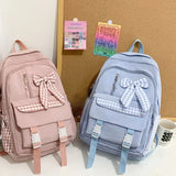 UAKISS  -  High-capacity Kawaii Girls Plaid Bow Backpack Sweet Y2k Cute Children Schoolbags Women Fashion Ins Casual Backpacks for Students