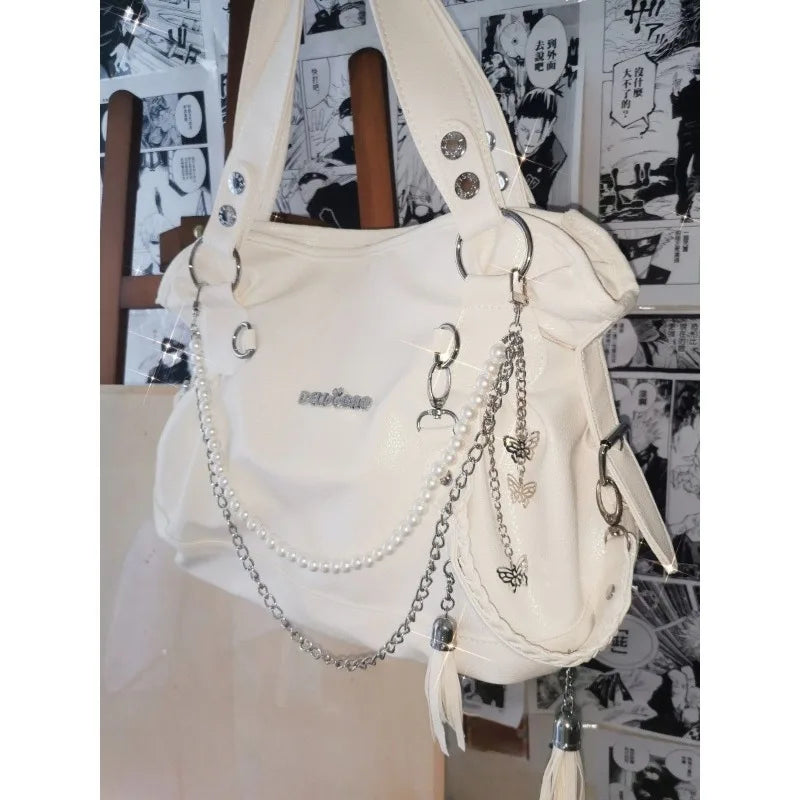 Uakiss Y2k Large Capacity PU Tote Bag Women Designer Vintage Casual Shoulder Bag Commuting Handbag Female Underarm Bag Fashion Korean