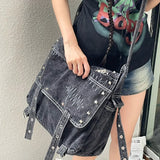 UAKISS  -  Women Casual Satchel  Capacity Denim Vintage Messenger Bag Adjustable Strap Daily Tote Bag Multifunction Chic Hobo Bag