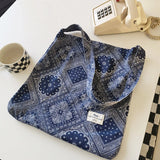 UAKISS  -  Vintage Blue Cashew Flower Women's Canvas Single Shoulder Crossbody Bag Students' Class Bags