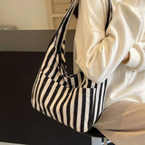 UAKISS  - Canvas Bag for Women 2024 New Shopper Handbags Shoulder Tote Bag Casual Stripe Large Capacity School Bags Girls