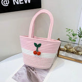 UAKISS  -  Women Casual All Match Simple Top-Handle Bags Patchwork Contrast Color Crochet Handbags Korean Sweet Cute Shoulder Underarm Bag