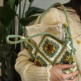 UAKISS  -  Little Original Woven Sunflower Grandmother Check Shoulder Bag, DIY Material, Flower Piece, Spring Gift 2024