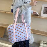 UAKISS  -  Cute Cartoon Bear Shoulder Bag Large Capacity Casual Tote Quilted Cotton Polyester Tote Handbag For Women