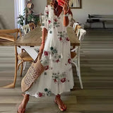 UAKISS  -  Boho Loosen V Neck Tassel Long Dress 2024 Spring Floral Print Pleated Party Maxi Dress Women Embroidery Lace Sleeve Summer Dress