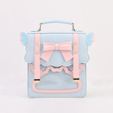 UAKISS  -  Cute Sweet Shoulder Bag for Women Bow Contrast Color Lolita Jk Square Student Small Backpack Casual Leather New Backpack