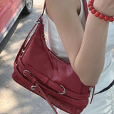 UAKISS  -  Y2k Vintage Shoulder Bag for Women Gothic Red Fashion New in Handbag Casual Leather Designer Motorcycle Female Armpit Bag