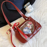 UAKISS  -   Aesthetic Women Handbags Heart Shaped Transparent Underarm Shoulder Bags Ribbon Lace Small Capacity Crossbody Ita Bolso