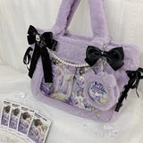 UAKISS  -  Plush Bow Purple Handbag Purse Women Sweet Japanese Transparent Ita Bag Girls Kawaii Shoulder Crossbody Bag Aesthetic