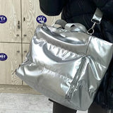 UAKISS  -  Silver Vintage Y2k Bags Women 2024 High Street Large Capacity Luxury Designer Handbag Ladies Casual Solid Messenger Bags