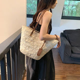 UAKISS  -  Bohemia Women Weave Big Straw Tote Bag 2023 Summer Y2k Travel Beach Bags Handmade Lady Handbag Rattan Shoulder Bags