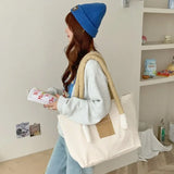 UAKISS  -  1 Piece Creative Design Simplicity Student Tote Bag Korean Fashion Beige Color Commuter Bag for Women Large Capacity Storage Bag