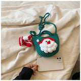 UAKISS  -  Cartoon Hand-woven Crossbody Bag Women Mobile Phone Bag Santa Claus Knit Small Messenger Bags Coin Purse Card Holder Kawai