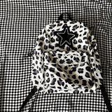 UAKISS  - Leopard Star Girl Schoolbags Casual Vintage Y2k Aesthetic School Backpack Harajuku Students Sweet Streetwear Bag Women Korean