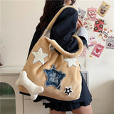 UAKISS  -  All Match Women Students High-capacity Tote Bags Y2k Fluffy Kawaii Star Handbags New Female Casual Vintage Shoulder Underarm Bag