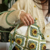 UAKISS  -  Little Original Woven Sunflower Grandmother Check Shoulder Bag, DIY Material, Flower Piece, Spring Gift 2024