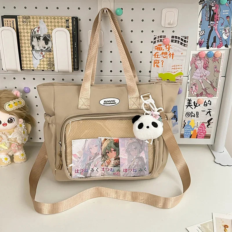 Uakiss Casual Nylon Women Ita Bags Harajuku Aesthetic DIY Anime Badge Crossbody Shoulder Bag Female Subculture Tote Bolso Mujer