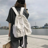 UAKISS  - Korean Versatile Retro Drawstring Backpack Canvas Casual Large Capacity Student Schoolbag Women's Shoulder Bag Universal Bag