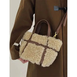 UAKISS  -  Handheld Plush Bag  Autumn/Winter New Lamb Wings French Small Commuter One Shoulder Crossbody Bags