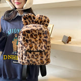 UAKISS  -  Fashion Hot Selling Leopard Print Women's Backpack 2024 New Large Capacity Multi Style Velvet Women's Commuting Backpack