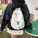 UAKISS  -   Pure White Womens Backpack Vintage Leather Soft Washed American Style Backpack College Style Large Capacity New Travel Bag