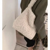 UAKISS  -  Y2k Fluffy Shoulder Bag Korean Fashion Cute Winter Tote Bags Large Capacity Designer Furry Underarm Bucket Handbag Solid Color