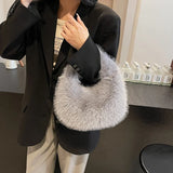 UAKISS  -  Cute Small Faux Fur Shoulder Bags for Women 2024 Y2K Winter Korean Fashion New Handbags and Purses Trend Warm Tote Bag