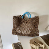 UAKISS  -  Summer Hollow Straw Beach Bag Handmade Woven Shoulder Bag Raffia Rattan Shopping Travel Bag Bohemian Braided Handbag Casual Tote