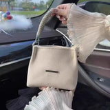 UAKISS  - Spring Summer All-match Bucket Handbag Fashion Braid Spliced Color Design Small Leisure Shoulder Pack Soft Canvas Women Bags