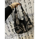 UAKISS  -  Women Retro Leopard Handbags High-capacity Subculture Gothic Big Grunge Shoulder Bags Design Luxury Motor Handbag High Quality