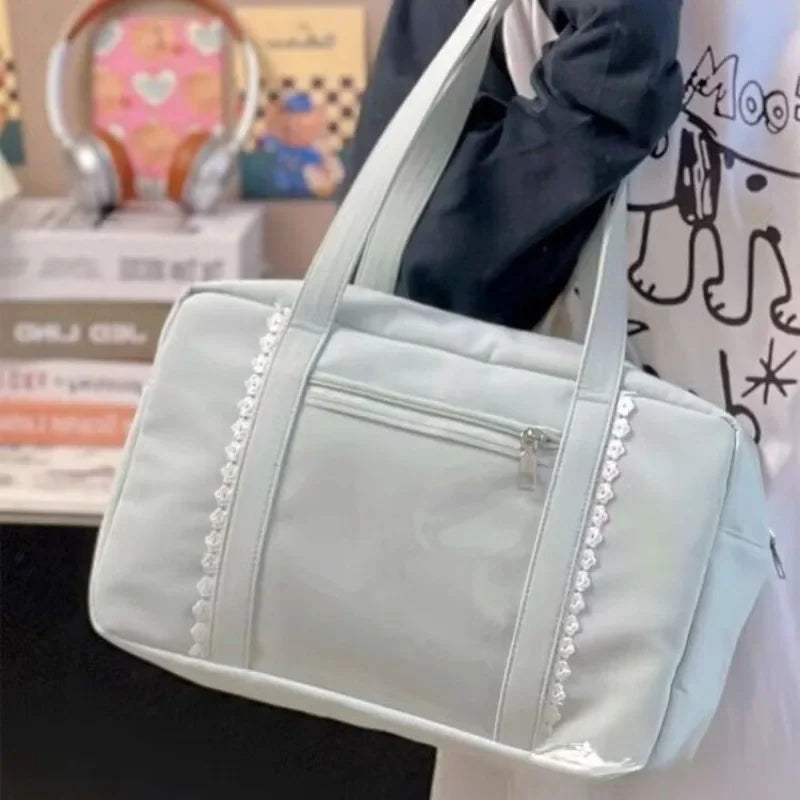 Uakiss Sweet Girl Tote Bags Trend Lolita JK Uniform Lace Shoulder Ita Bag Harajuku Casual Nylon Students Commute Bolso Mujer