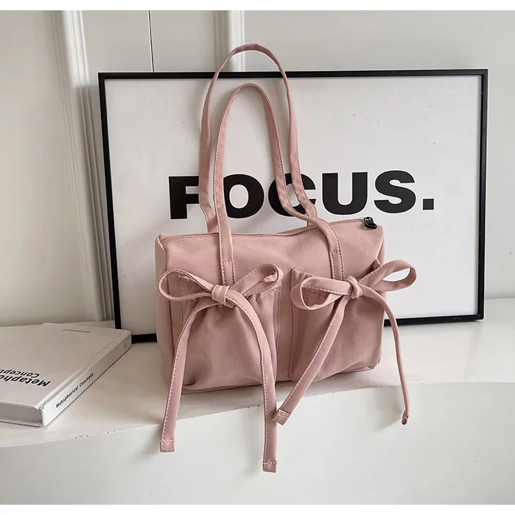 Uakiss New Bow Tote Bag High End High Capacity Shoulder Bag Women's Simple Solid Color Commuting Underarm Bag