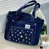 UAKISS  -  Y2k Aesthetic Harajuku Embroidery Shoulder Handbags Fashion Casual Women Tote Bags Star Denim Canvas Streetwear Messenger