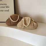 UAKISS  -  Summer Small Straw Bags for Women Handmade Beach Crossbody Bags 2024 Korean Fashion Beaded Woven Handbags Shoulder Bags