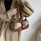 UAKISS  -  Small PU Leather Double Pockets Underarm Bags for Women 2024 Y2K Ladies Shoulder Bag Females Tote Bag Retro Handbags